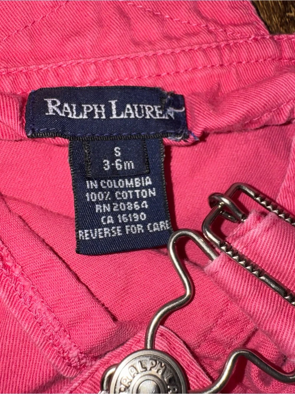 Ralph Lauren Vintage Pink & Yellow Girls Overall Dress with Yellow Trim 3-6M